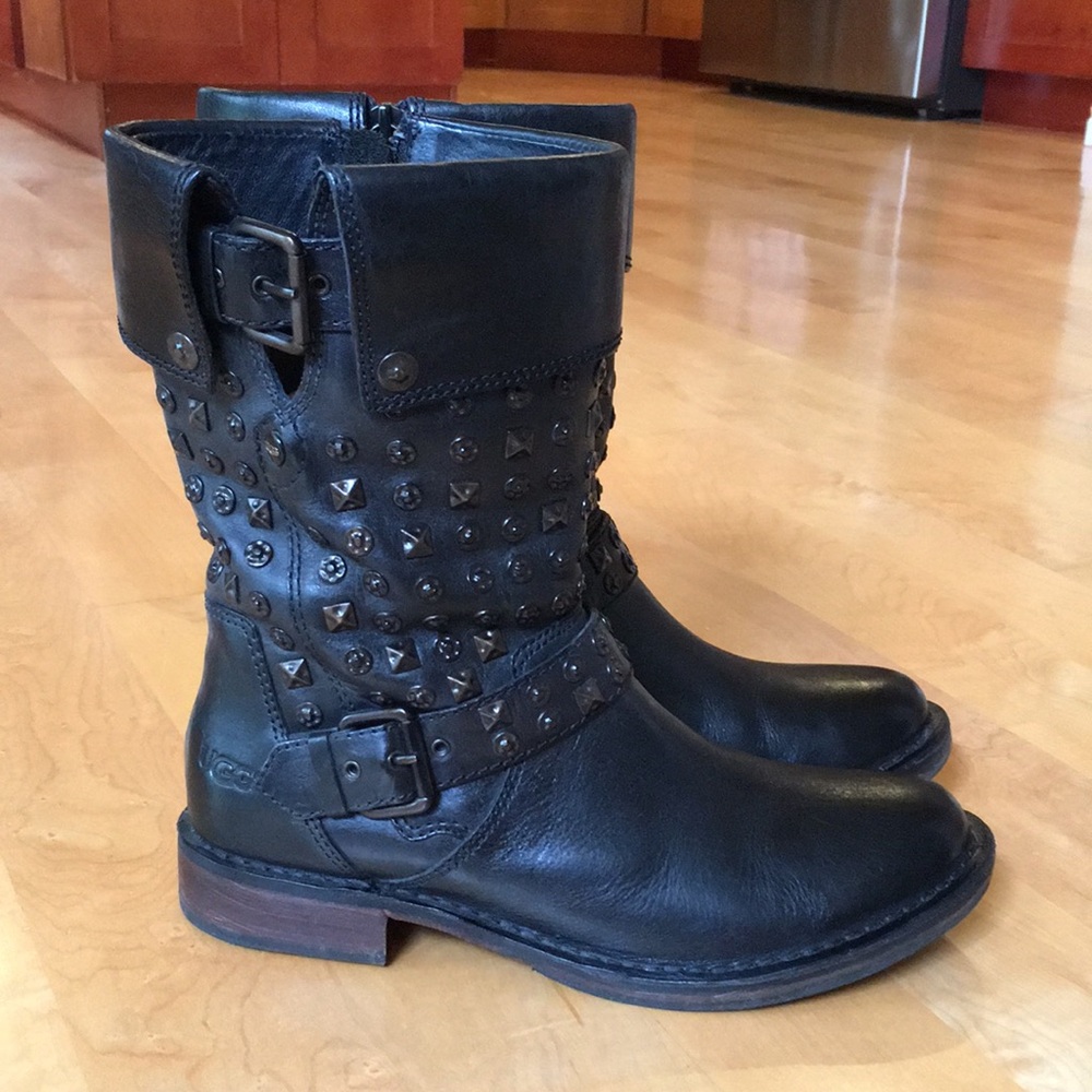 UGG Black Studded Leather Moto Boots